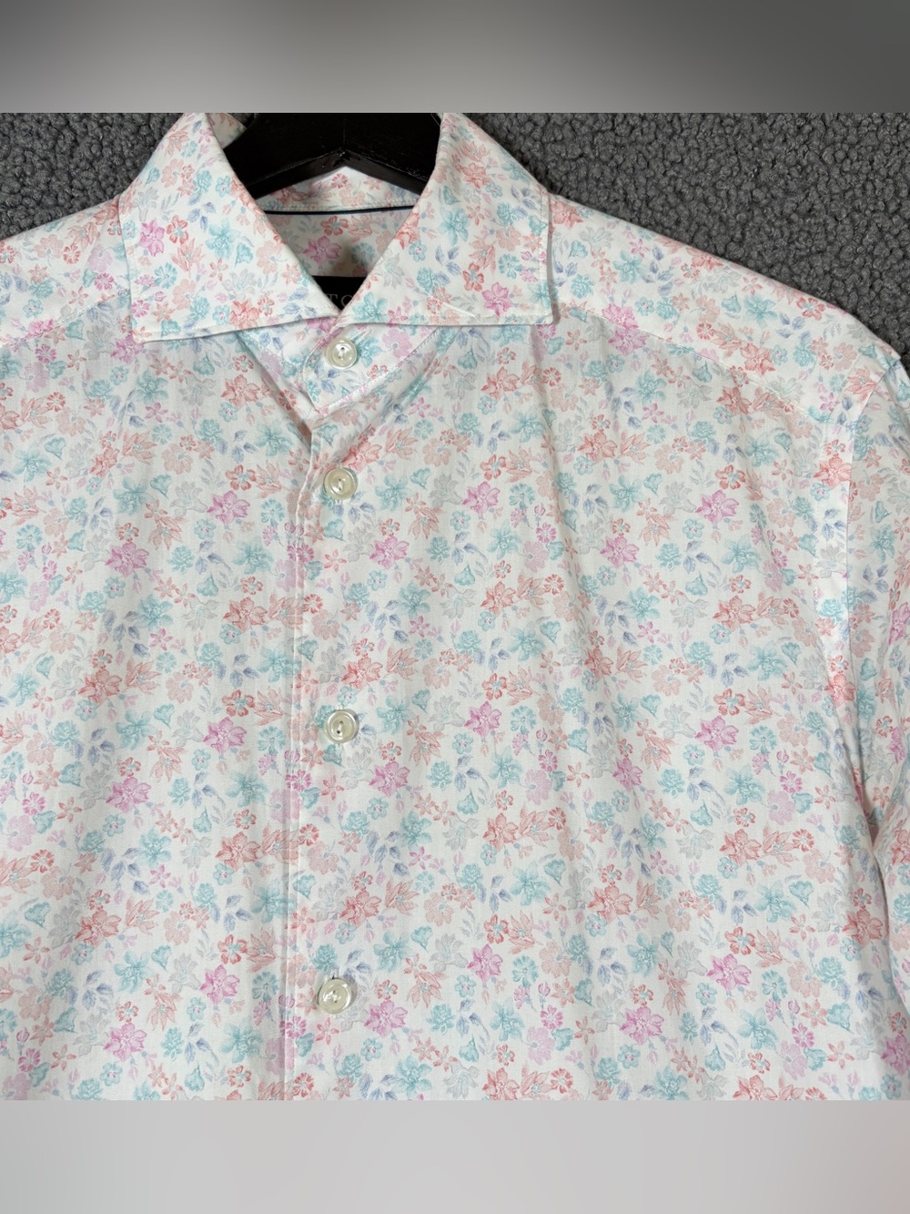 Eton Floral Slim Fit Button Up Long Sleeve Shirt - Men's Size S - White Pink